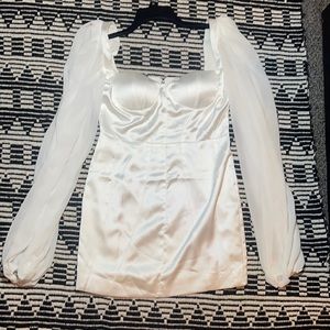 Satin to puffer sleeve dress